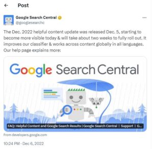 December 2022 Helpful Content Update by Google